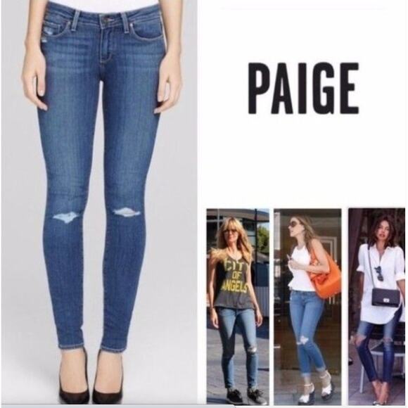 Paige Denim Verdugo Skinny Leg Med Wash Destructed Jeans Womens 27 Casual - Picture 1 of 9